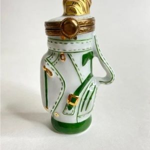 Limoges GOLF BAG Clubs Green & White Peint Main Trinket Box France Gold